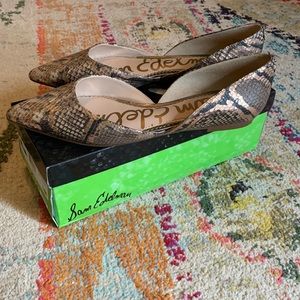 Sam Edelman brown and copper  snake-print flat.